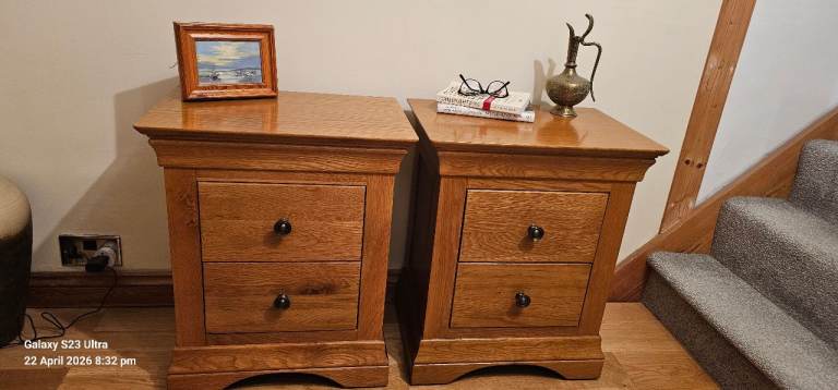 Pair of solid oak Bedside Tables with Drawers – Good Condition