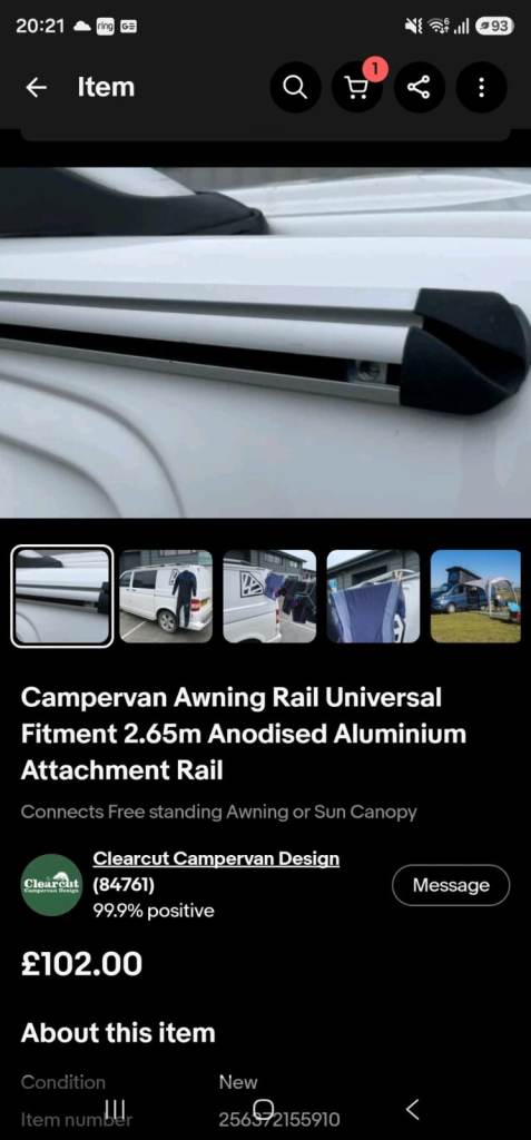 Awning rail for camper vans 