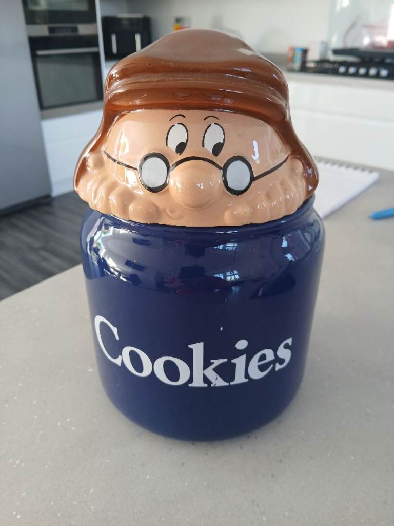 Novelty Ceramic Cookie Jar - Blue and Brown