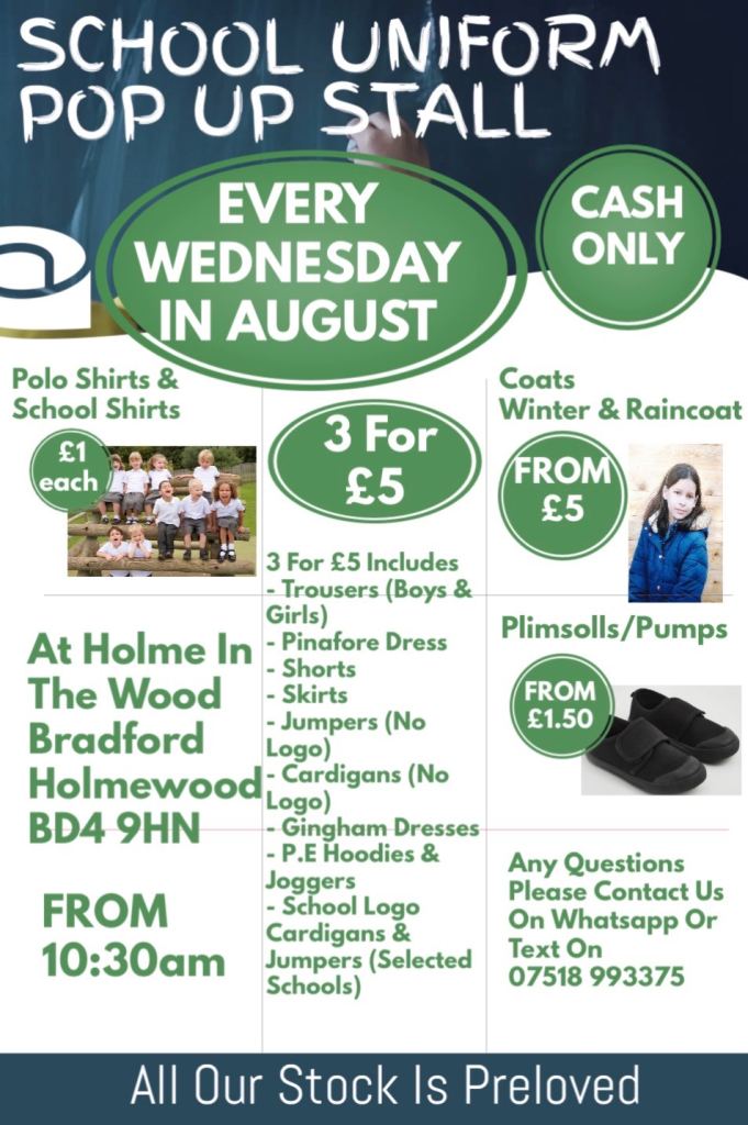 School uniform/Schoolwear pop up stall EVERY WEDNESDAY IN AUGUST 