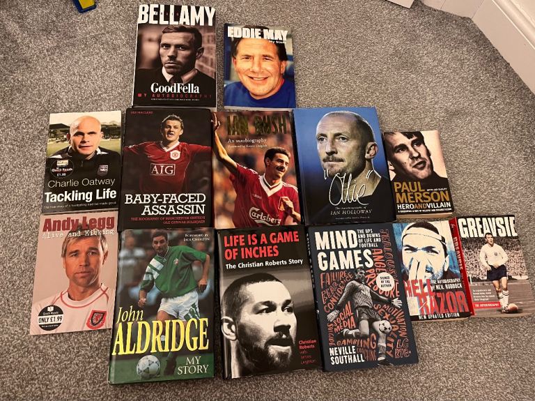 13 x signed / autographed football books Cardiff , Liverpool, Arsenal 