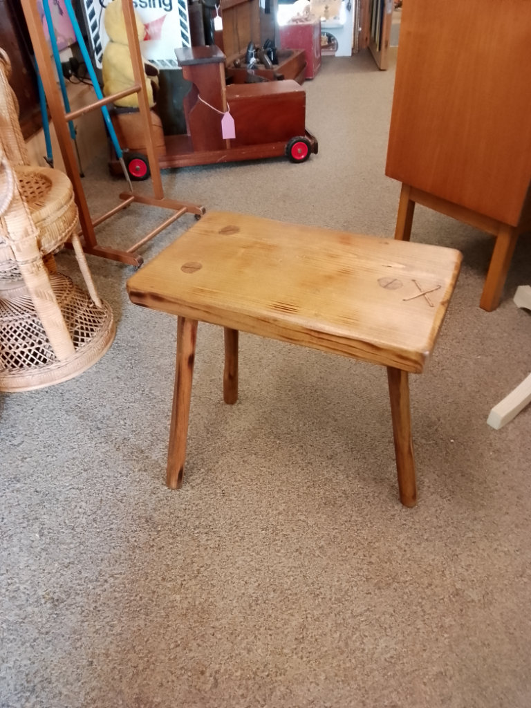 Handmade Milking Stool. Copper wire detail. Pegged joints. 