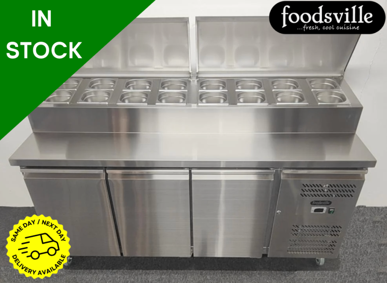 PROFIT NOW, BUY LATER! - NEW Foodsville 1795mm 3 Door Refrigerated Prep Counter, On Wheels