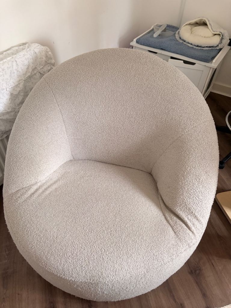 Grey Boucle Armchair - Good Condition, Comfy Accent Chair