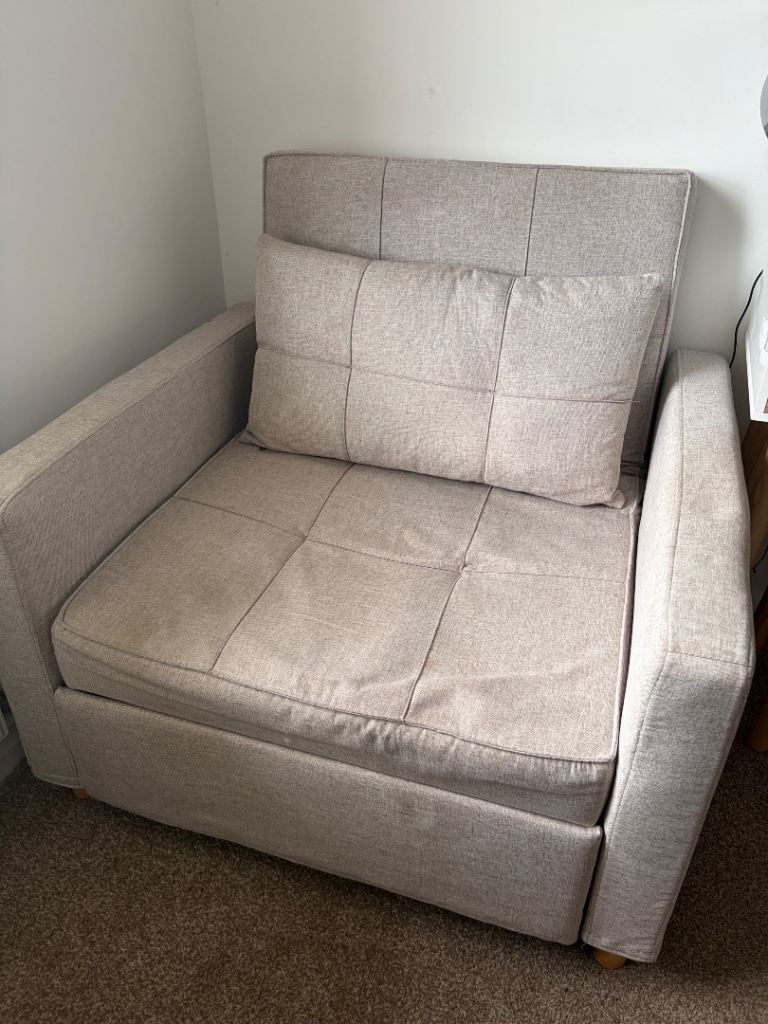 1 Seater Fabric Accent Chair Bed – Beige