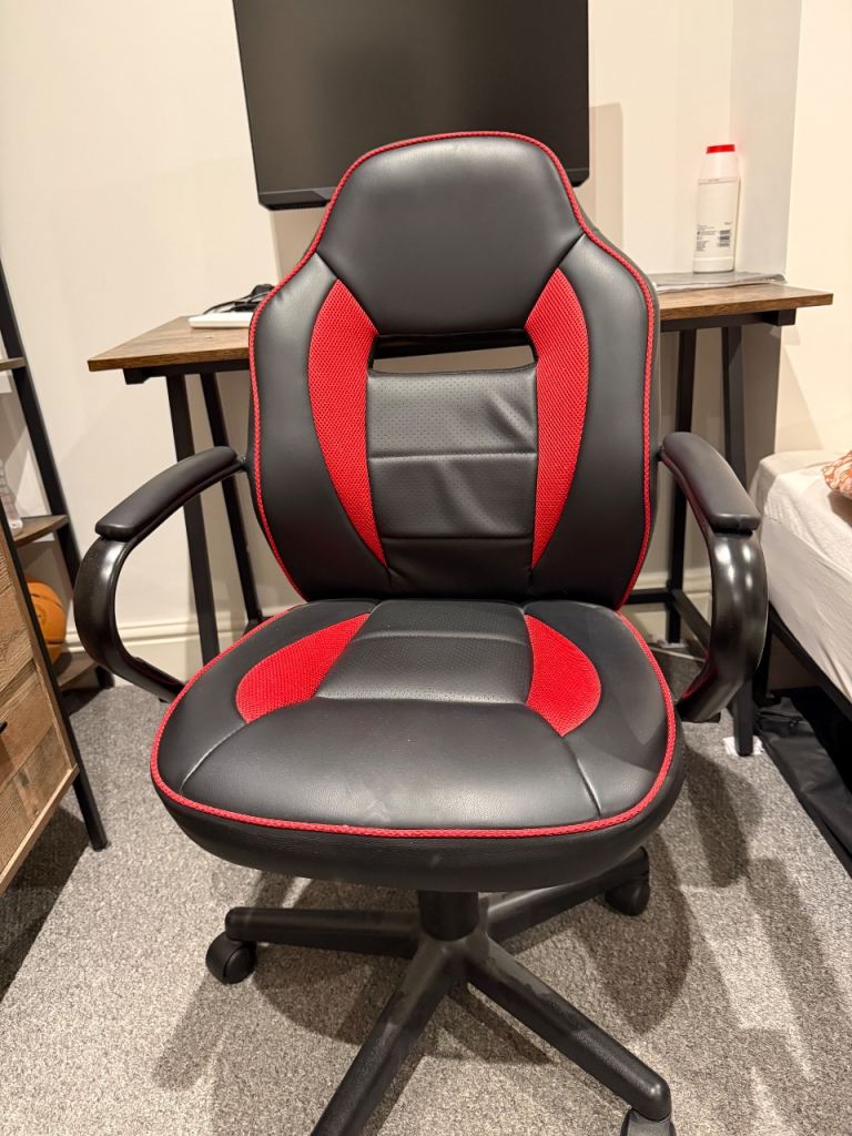 Argos Home Faux Leather Mid Back Gaming Chair – Red & Black