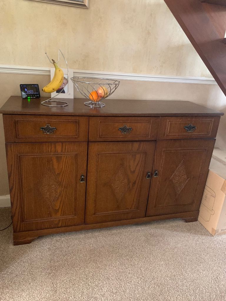 Wood Cabinet with Drawers & Doors x3