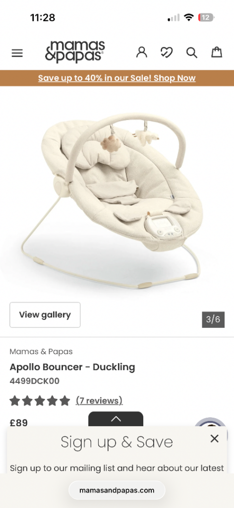 Mamas and Papas Apollo Bouncer Duckling