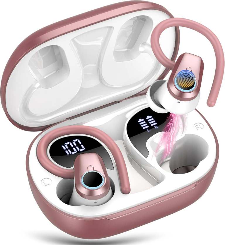 Poounur In-Ear Wireless Earphones Earbuds with Noise Reduction Microphone, Deep Bass, LED Display