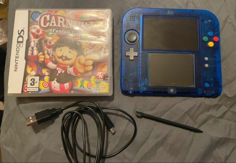 Nintendo 2DS Transparent Blue with Game and Charger