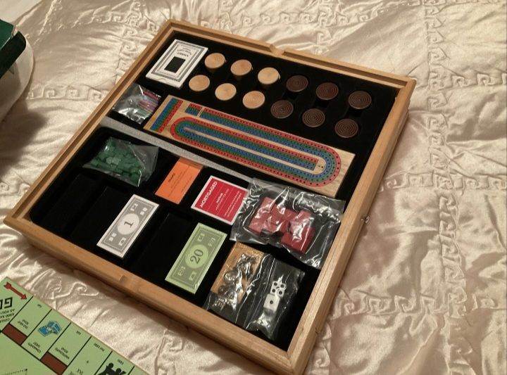 Monopoly and Cluedo Plus 5 Classic Games in a Wood Cabinet Board Game