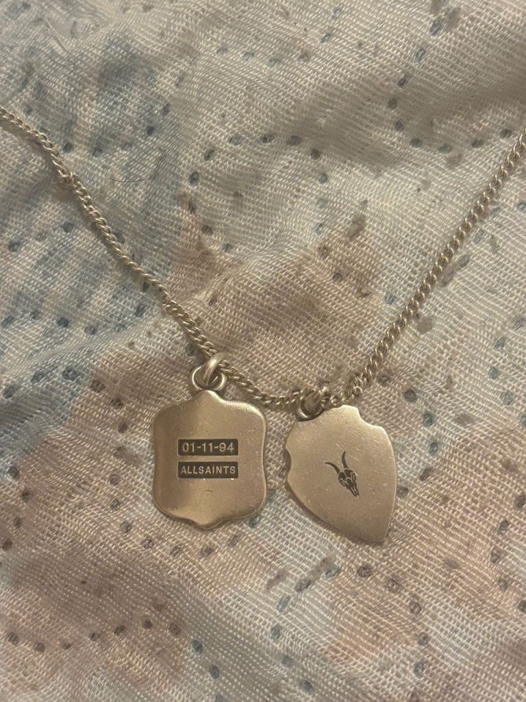 AllSaints Silver Chain Necklace with Shield Pendants
