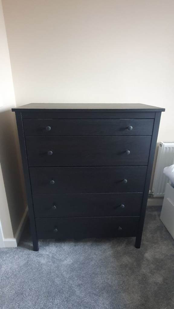 Ikea Black Chest of Drawers - 4 Full, 1 Shallow