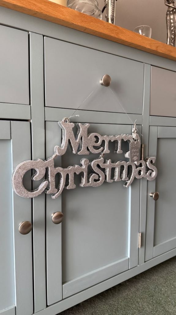 Merry Christmas Hanging Sign - Silver & Glitter (Brand New & Sealed)