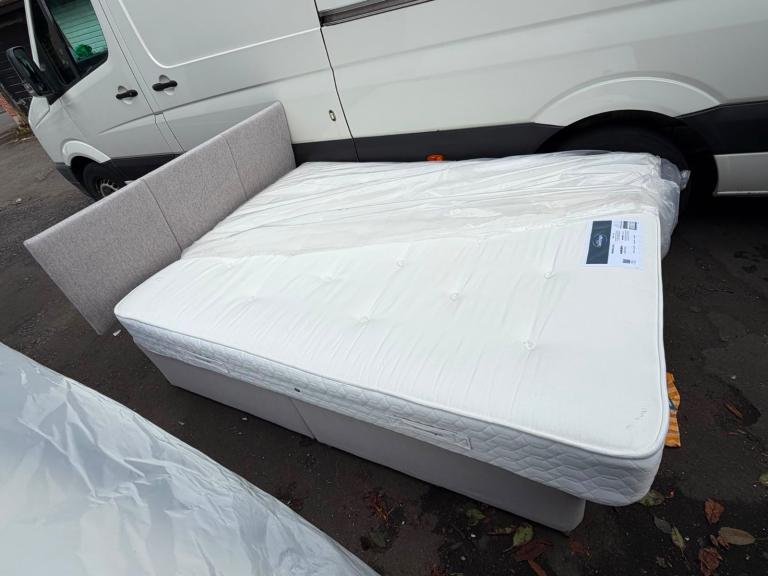 Double  grey fabric bed with divan 