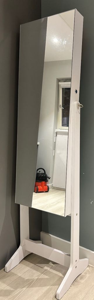 Full Length White Mirror with Jewellery Storage