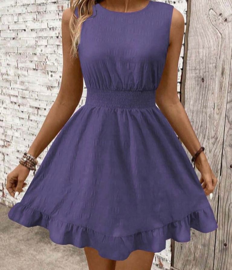 New Size Medium, Will Fit Size 12 & 14 Purple Dress with Shirred Waist, Elasticated Waist, Stretchy 