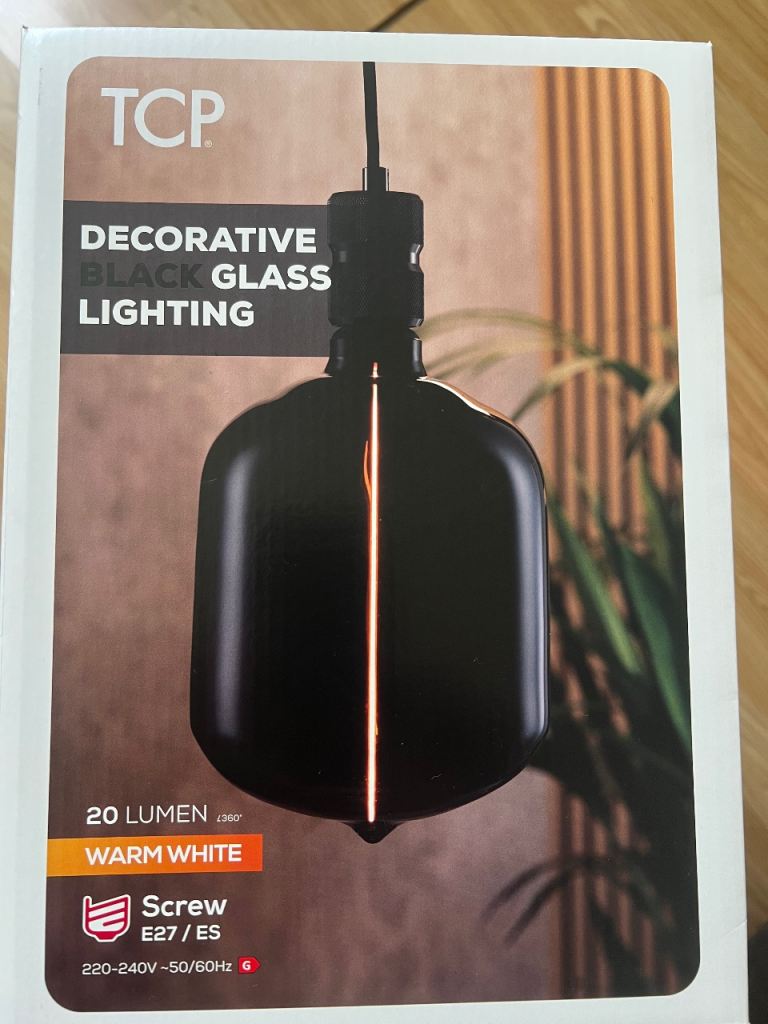 New TCP Decorative Black Glass Light Bulb - E27 Screw Warm White