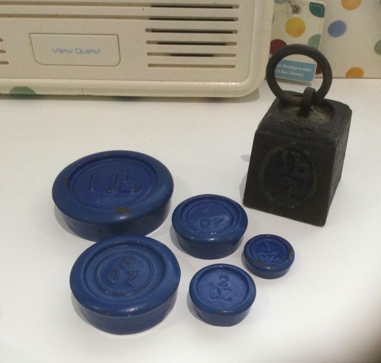 Set of Vintage Imperial Kitchen Scale weights marked Made in England Rustic