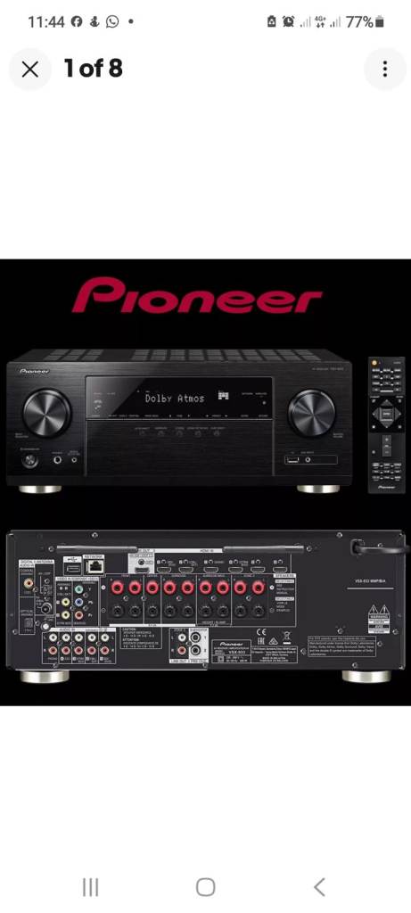 Pioneer VSX-933(B) 7.2 Channel AV Receiver (Hifi Amplifier 135 Watt/Channel, Multiroom, Wifi 