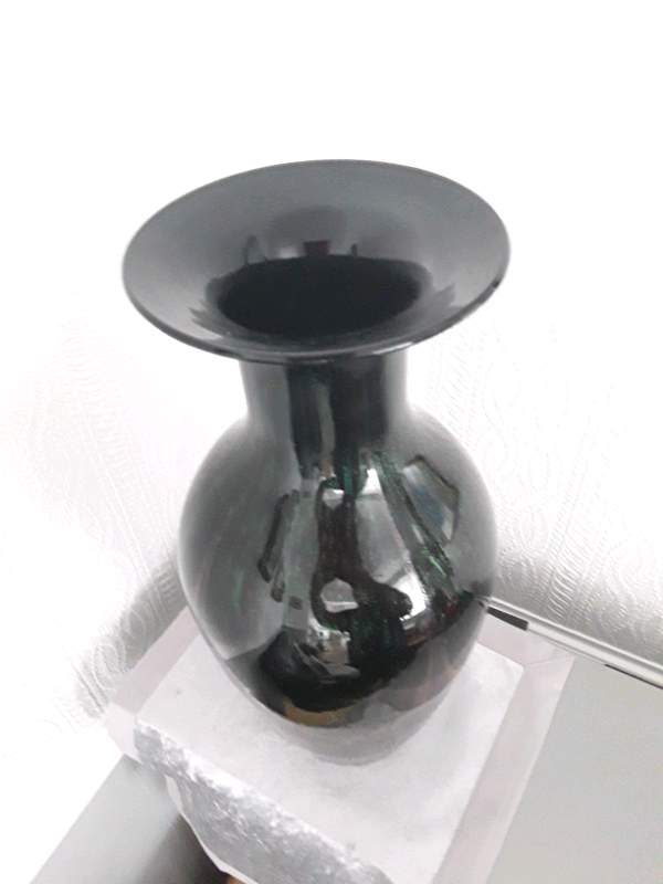 Table vase 16.5 inch high. Black with green,gold & purple sparkly design