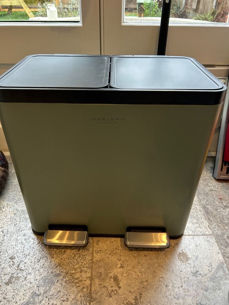 John Lewis 2 Section Recycling Bin, with Handles, 40L, Sage