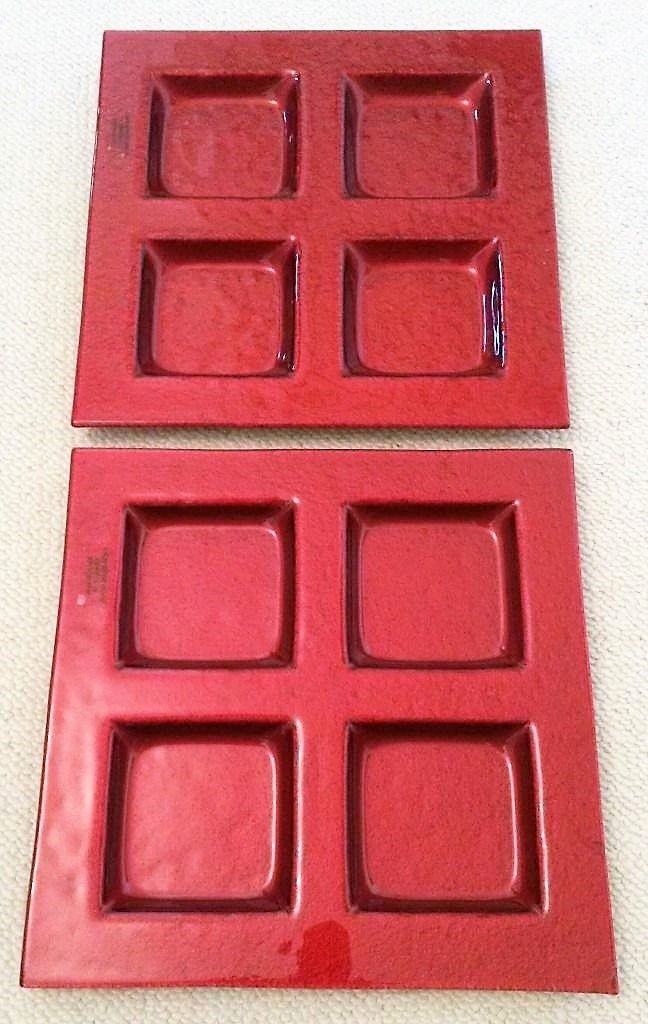 NEW RED SQUARE GLASS PLATTER DISH x 2 Pair Glassware Tableware Measure 12 Inch Square Heavy Item
