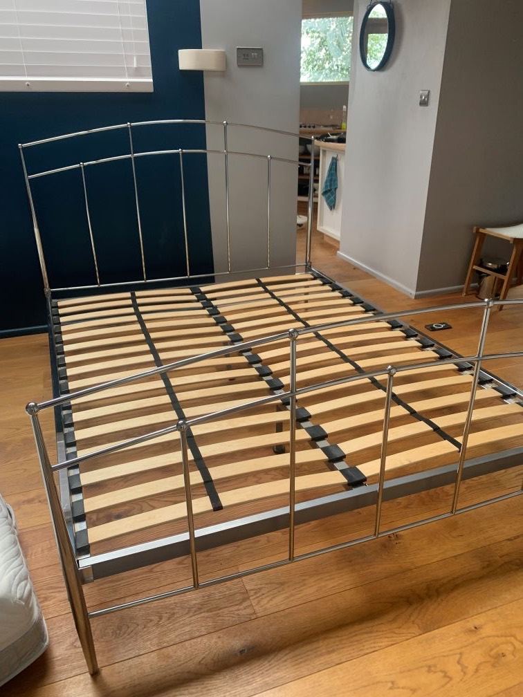 King Size Metal Bed Frame – Silver Finish, Good Condition