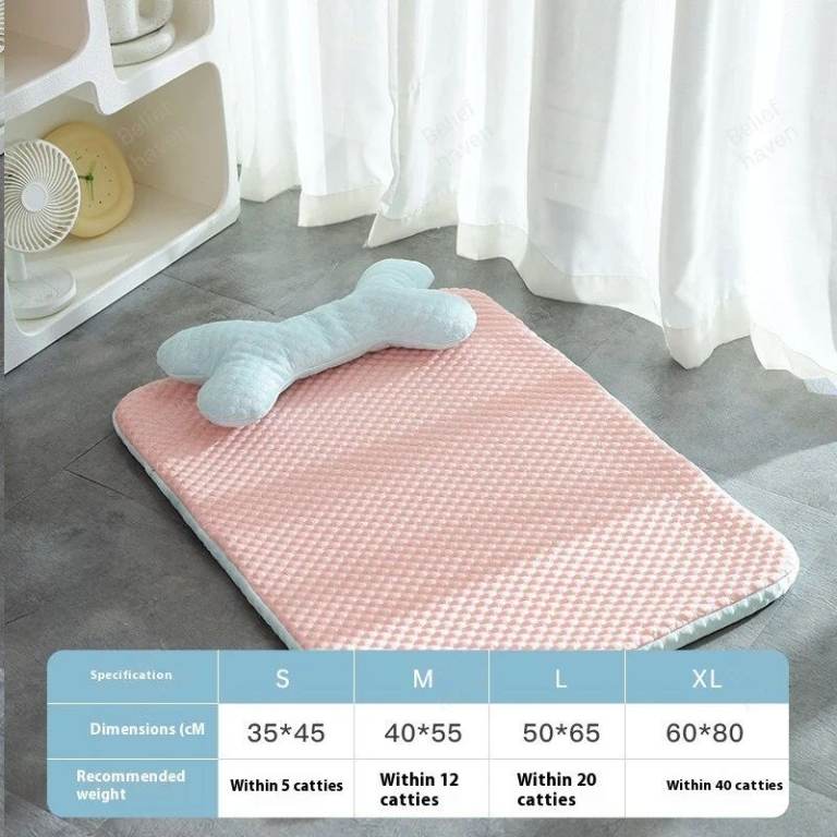 Soft Pink Pet Bed Mat with Bone Pillow for Small Dogs and Cats