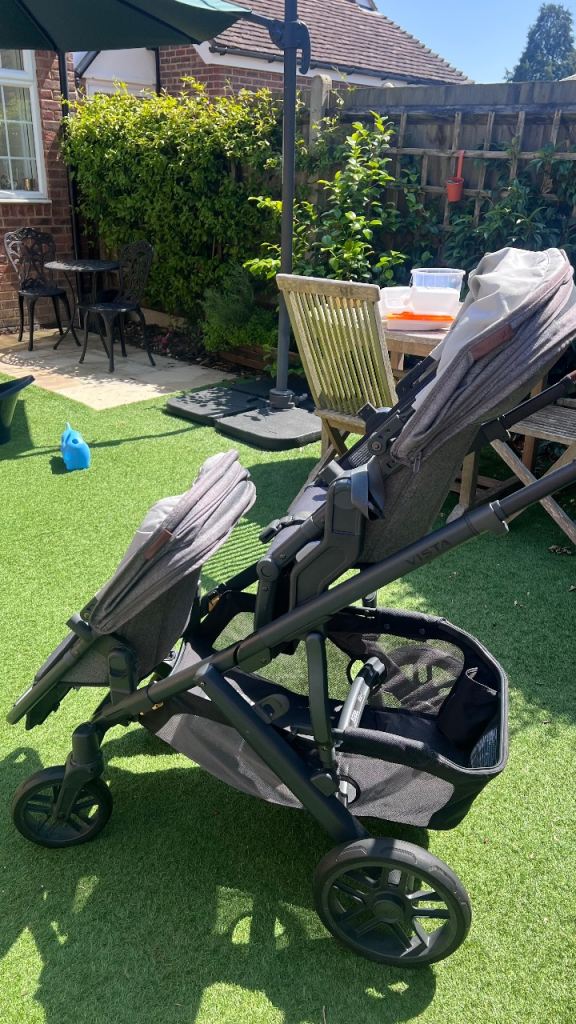 Uppababy VISTA Double Pram/Stroller - Grey Fabric, Good Condition