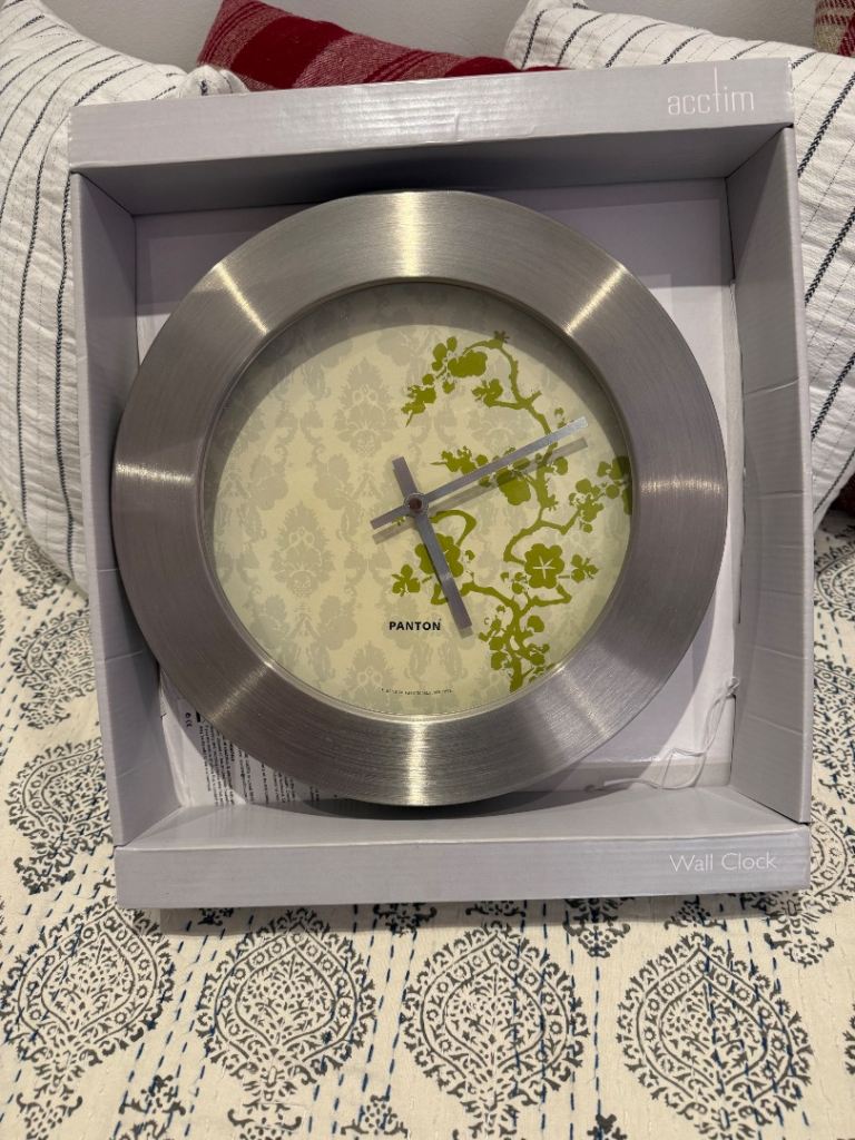 Panton Wall Clock - Silver with Green Floral Design, Used, great condition 