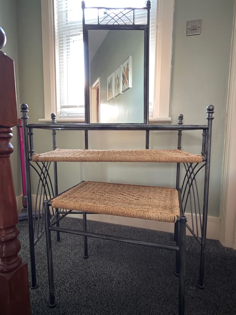Vintage Style Metal Dressing Table with Mirror & Matching Stool