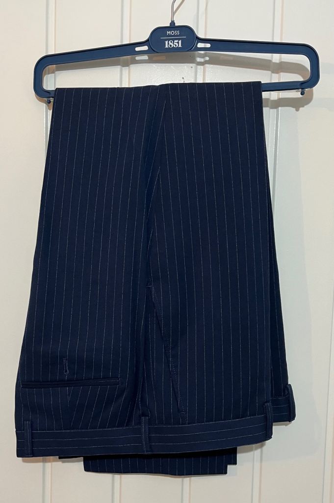 Moss 1851 trousers, new, 34 Short, Navy pinstripe