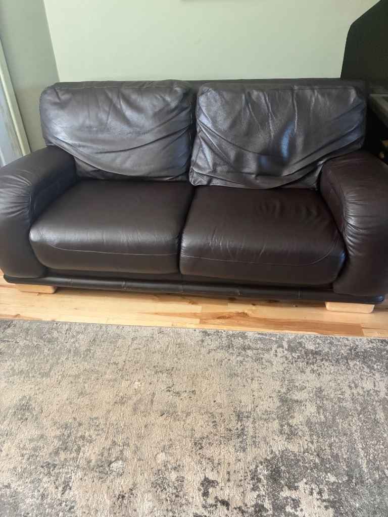 DFS Brown Leather 3-Seater Sofa – Still Comfy