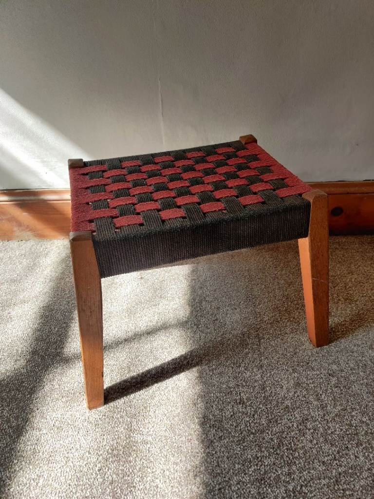Lovely Vintage Sisal top Teak Stool