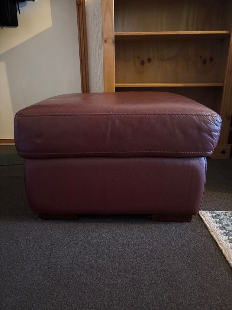 Leather Footstool/Ottoman – Burgundy, Good Condition