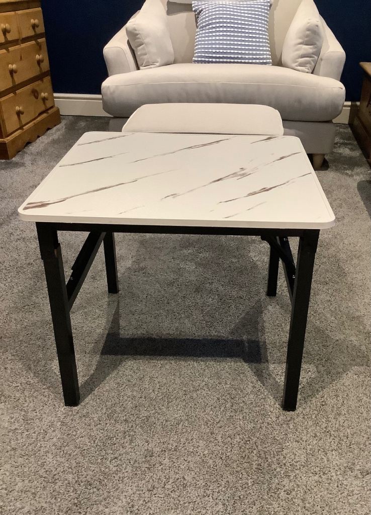 Small White Marble Effect Coffee Table with Black Legs