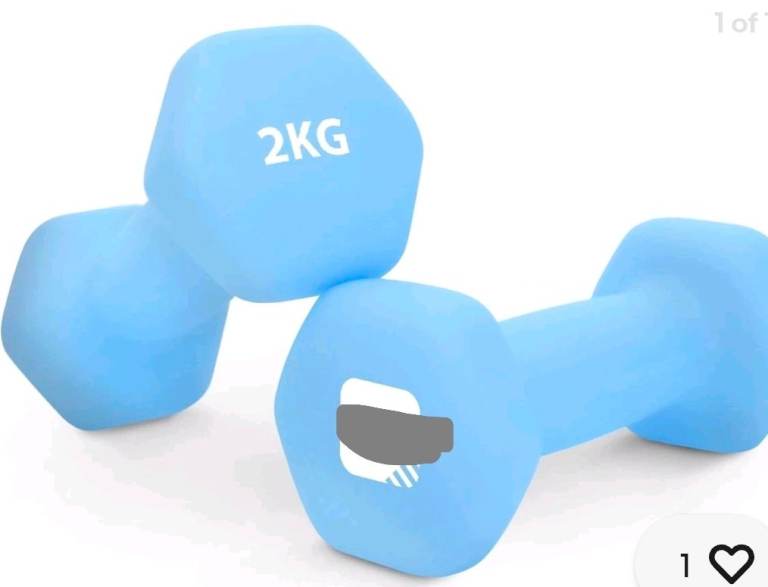 A new still boxed pair of light blue 2kg dumbell weights.