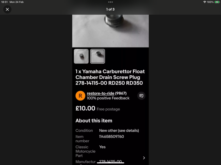 YAMAHA RD DRAIN PLUG