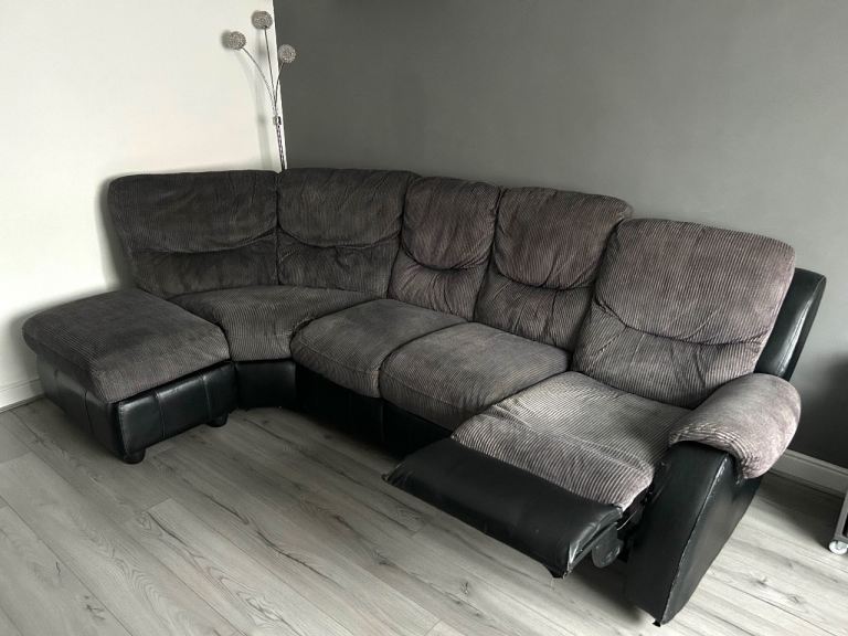 Curved Corner Sofa with Reclining Chair and Storage Section