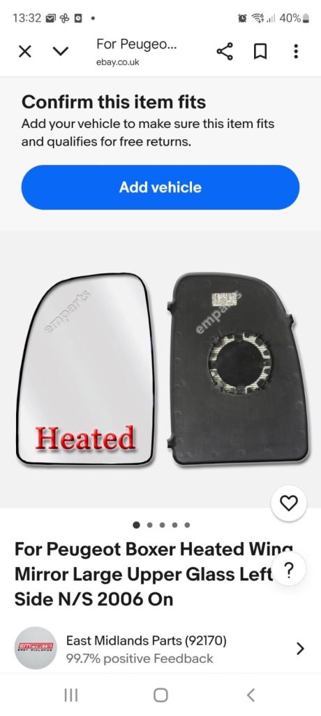 Boxer/relay van wing mirror 