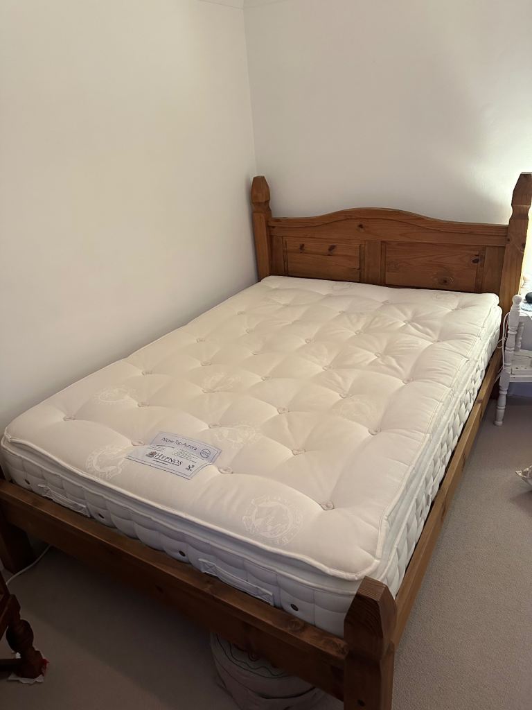 Pine Double bed and Hypnos mattress 