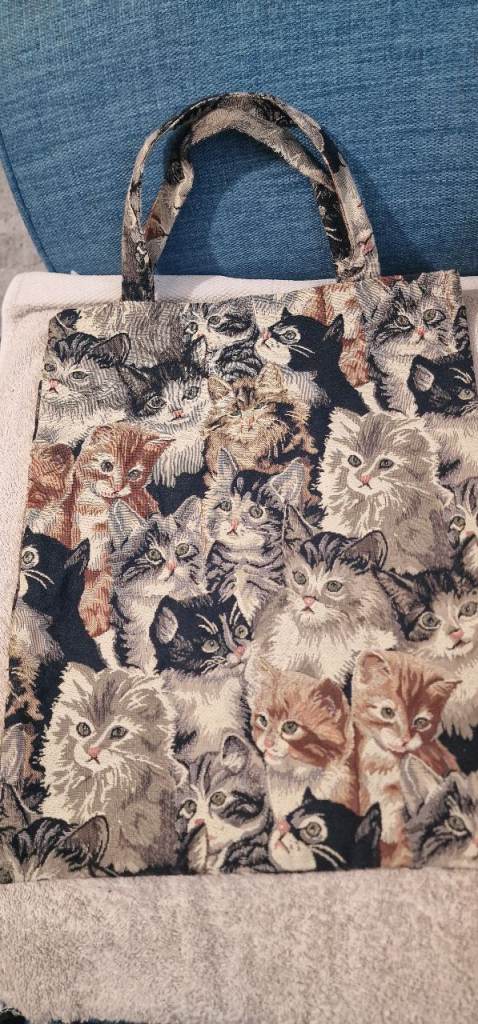 Vintage 80’s/90s Kitten/Cats Woven Tapestry Tote Bag - Reversible