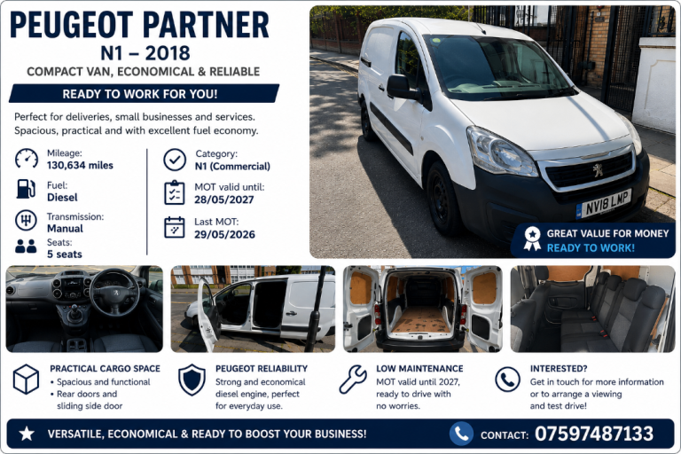 Peugeot, PARTNER, Panel Van, 2018, Manual, 1560 (cc)
