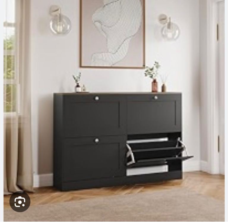 Vida Designs Altino 4 Drawer Shoe Cabinet - Black, As Good As New