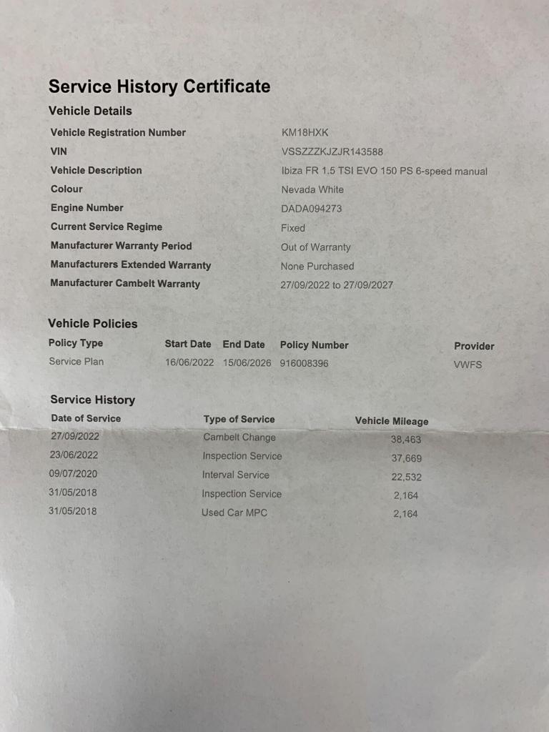 2018 SEAT Ibiza 1.5 TSI Evo 150 FR 5dr HATCHBACK PETROL Manual