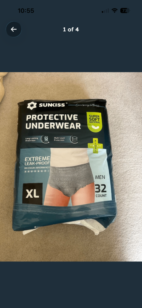 Sunkiss Protective  disposable Underwear for Men XL - 32 Count NEW Pack