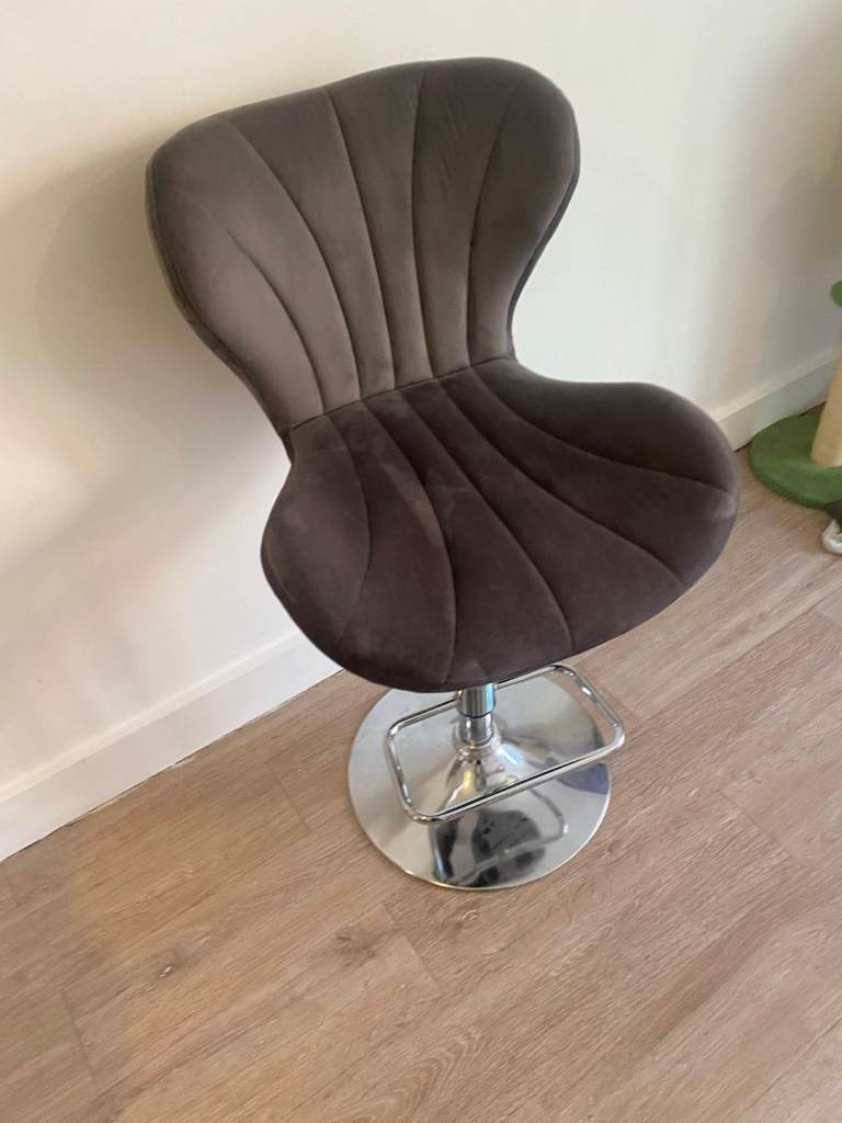 Bar Stool Gas Lift Chair in Grey Velvet