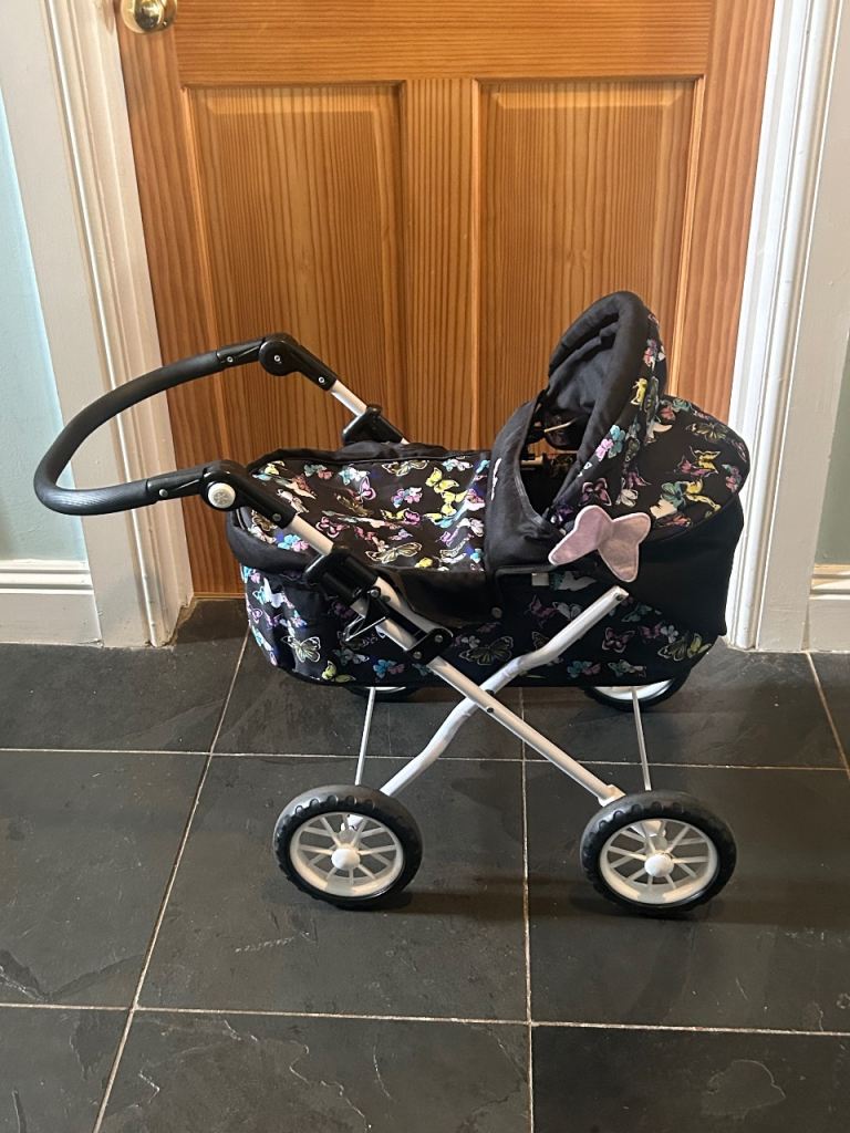 Silver Cross Doll Pram/Pushchair - Black with Pattern