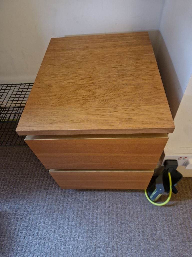 2 drawer Ikea Malm Bedaide Table oak colour